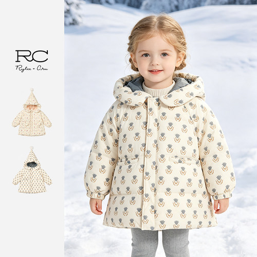RyleeCru官方正品女童羽绒服宝宝加厚中长款外套