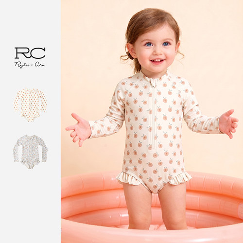 RyleeCru官方正品女宝宝长袖防晒泳衣可爱印花连体泳衣26夏1上新