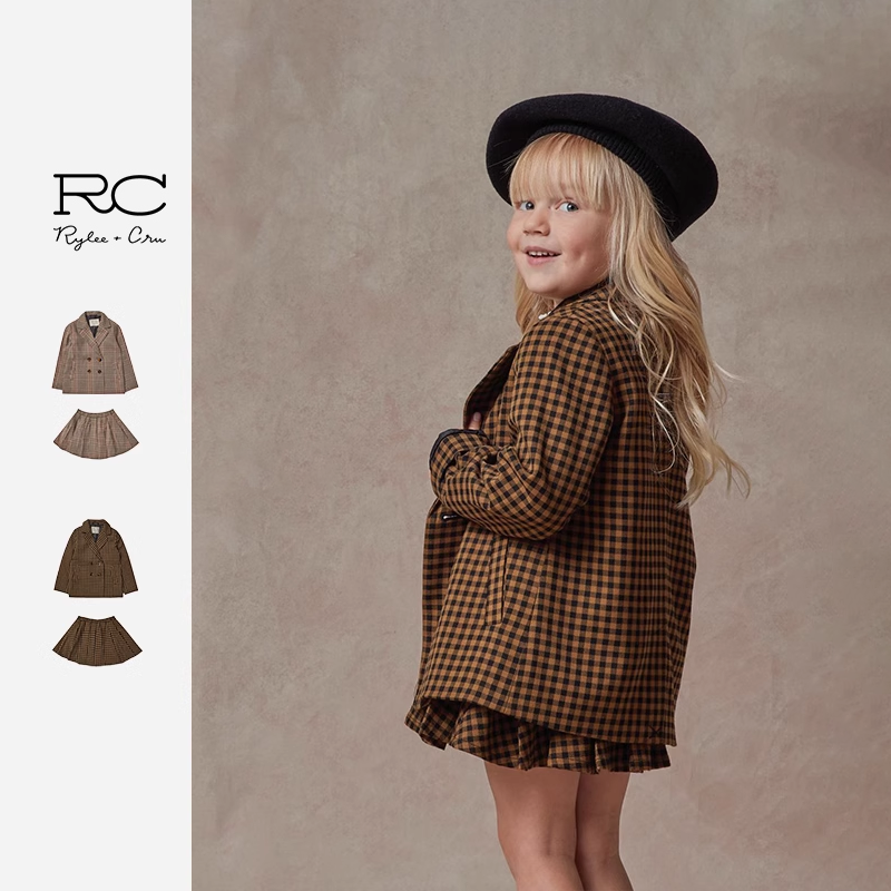 ryleecru格纹西装外套短裙套装礼服主持人女童大中小童