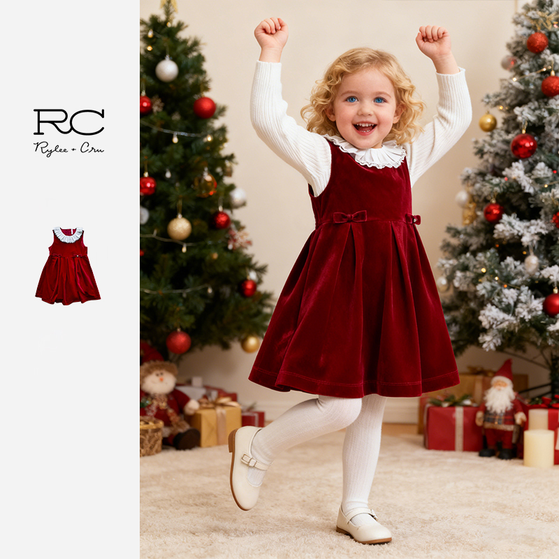 RyleeCru官方正品女童连衣裙裙子女宝丝绒背心裙秋冬新品圣诞款