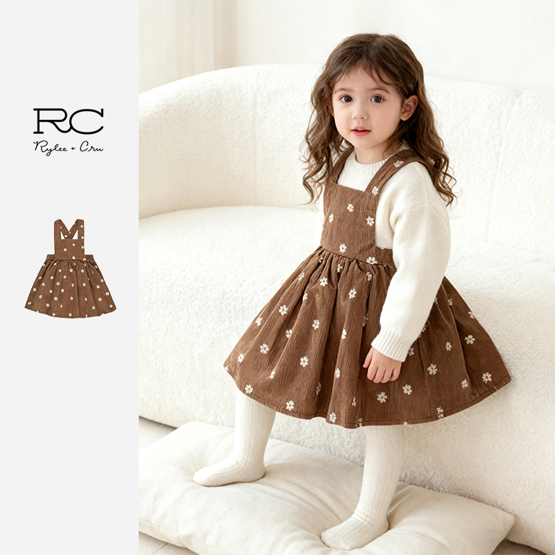 RyleeCru女孩灯芯绒背带裙裙子儿童女童春秋款连衣裙美拉德风