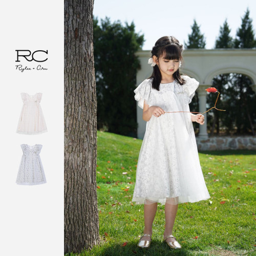 Ryleecru商场同款女童连衣裙夏季田园风网纱碎花裙RC童装气质
