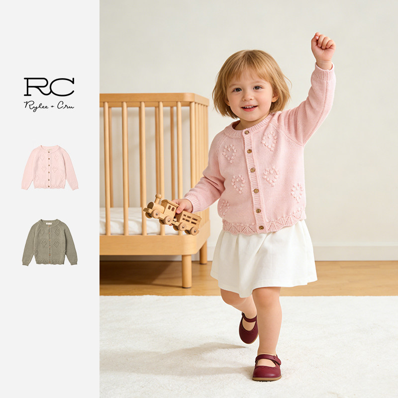 RyleeCru官方正品爱心针织开衫女童木扣毛衣外套26春新款商场同款