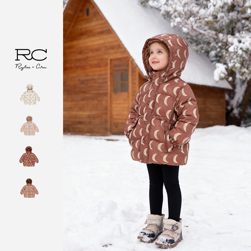 RyleeCru官方正品男女孩印花羽绒服外套男女童连帽羽绒服冬季