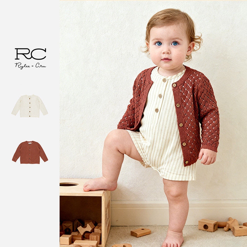 Ryleecru商场同款女童针织开衫25夏新款儿童宝宝纯色空调衫外套