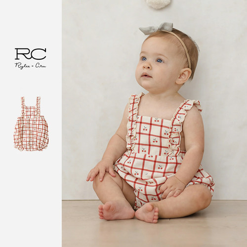 RyleeCru官方正品格子樱桃吊带连身衣婴儿荷叶边爬服哈衣26夏2新