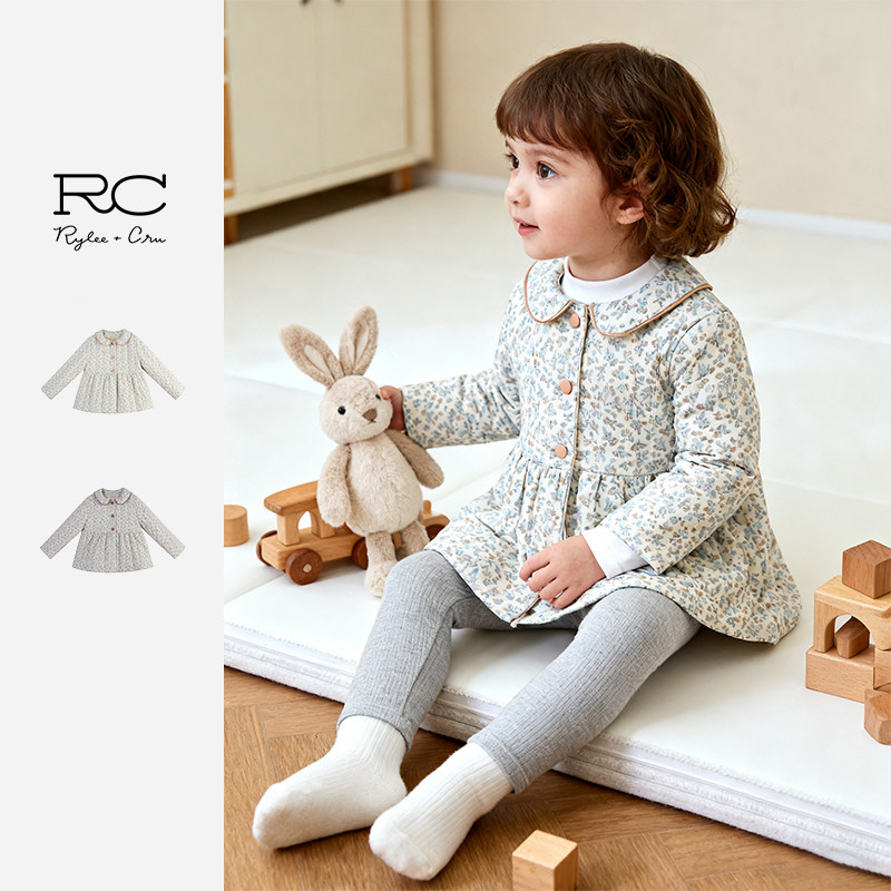 RyleeCru官方正品儿童田园碎花棉服可爱甜美女童外套裙式