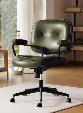 idesk复古电脑椅家用卧室座椅真皮办公椅舒适久坐卧室椅子靠背凳