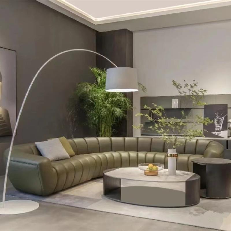Skyla地平线沙发意式极简客厅圆弧形沙发超纤皮落地款橄榄绿沙发