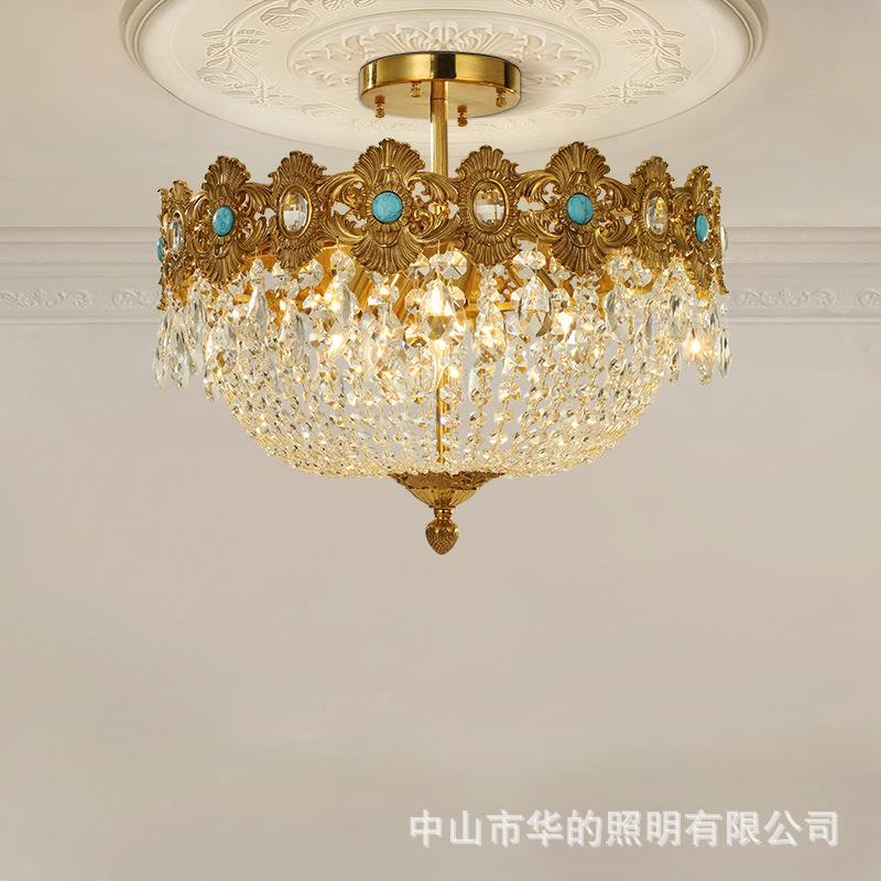 欧式别墅入户门厅卧室书房奢华个性创意灯法式全铜水晶吸顶灯