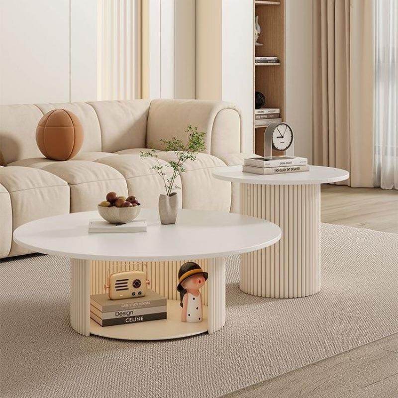 法式简约现代小户型岩板网红客厅圆形小矮桌子家用轻奢奶油风茶几