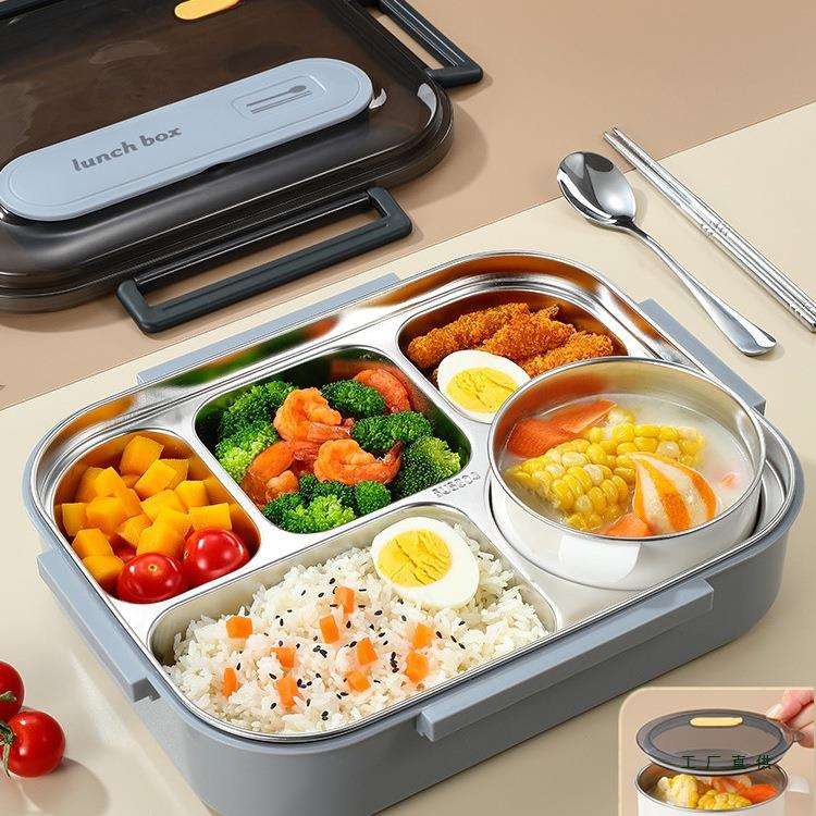 送加大汤碗大容量带盖上班族饭盒学生保温成人餐盒304不锈钢餐盘