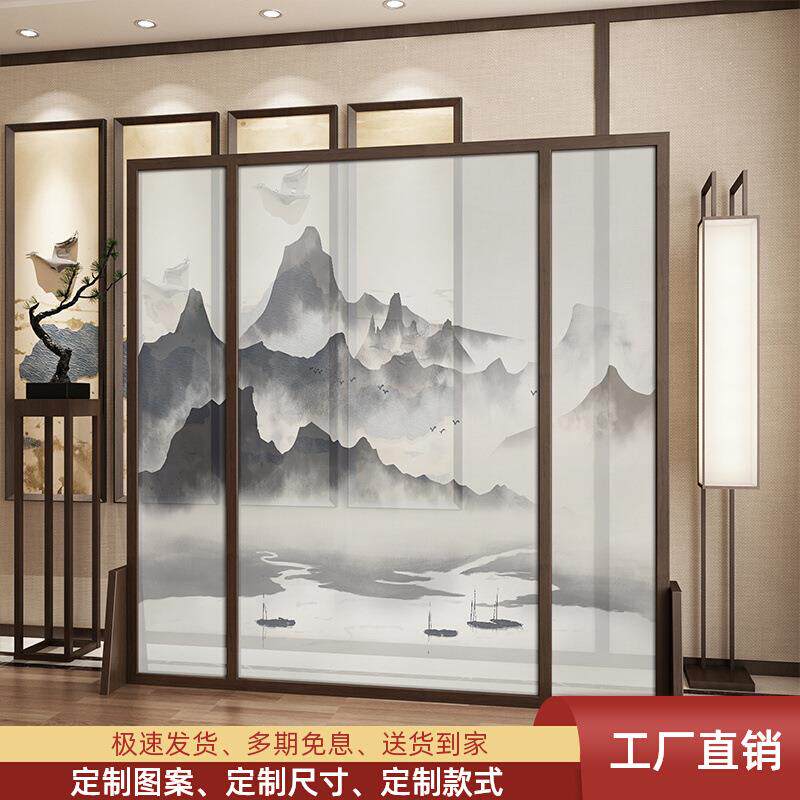 新中式屏风隔断客厅进门玄关实木装饰简约现代办公室遮挡座屏山水