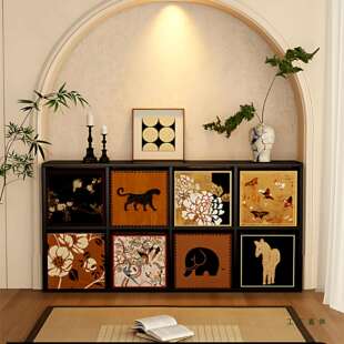 中古风钢制书柜书架落地置物架客厅家用收纳柜子储物格子柜展示柜