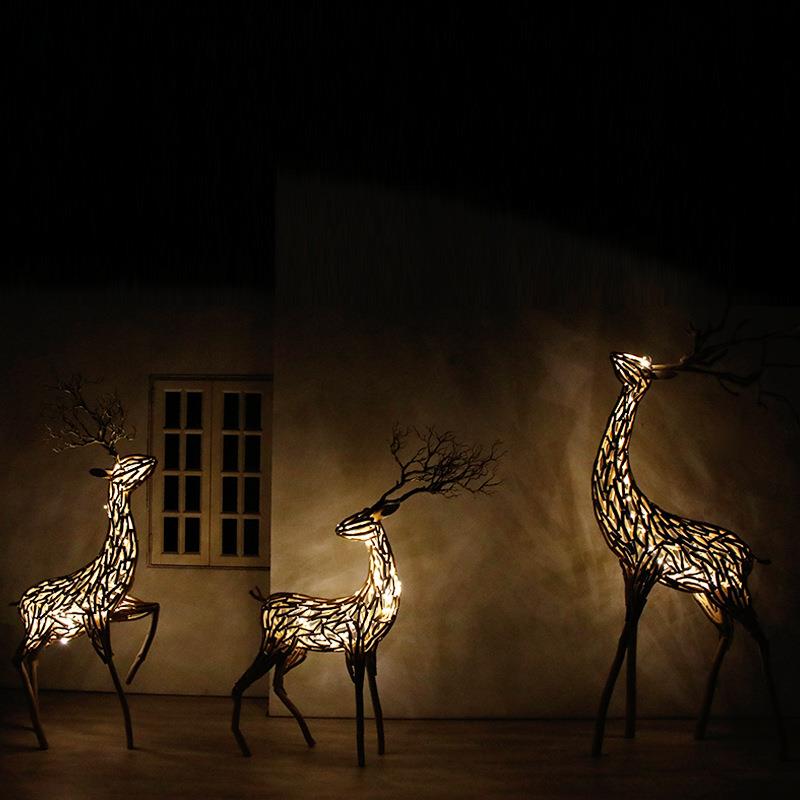 网红实木纯手工鹿户外大型造景摆件庭院创意民宿装饰商场落地