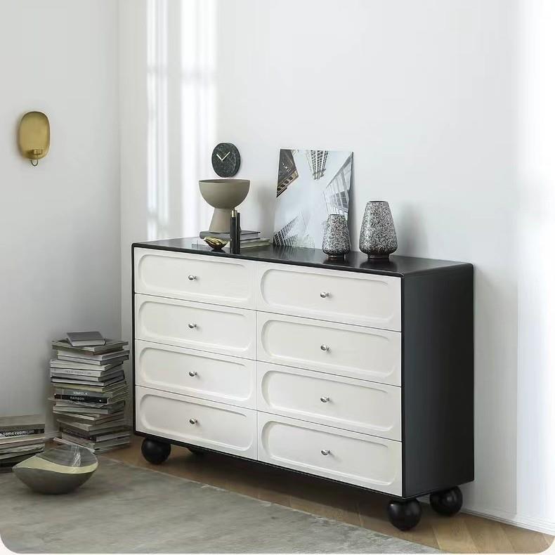 复古奶油风三四五斗柜卧室客厅现代简约中古风收纳柜八斗柜餐边柜