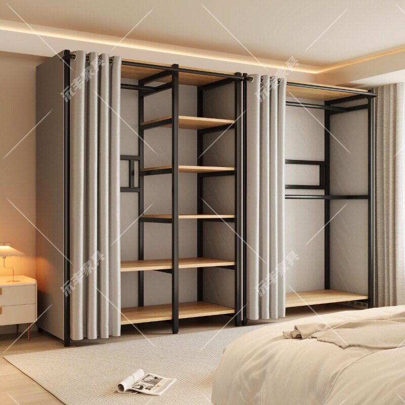 衣柜一体组合卧室家用I型衣帽间简易组装金属衣橱加厚加粗全钢架