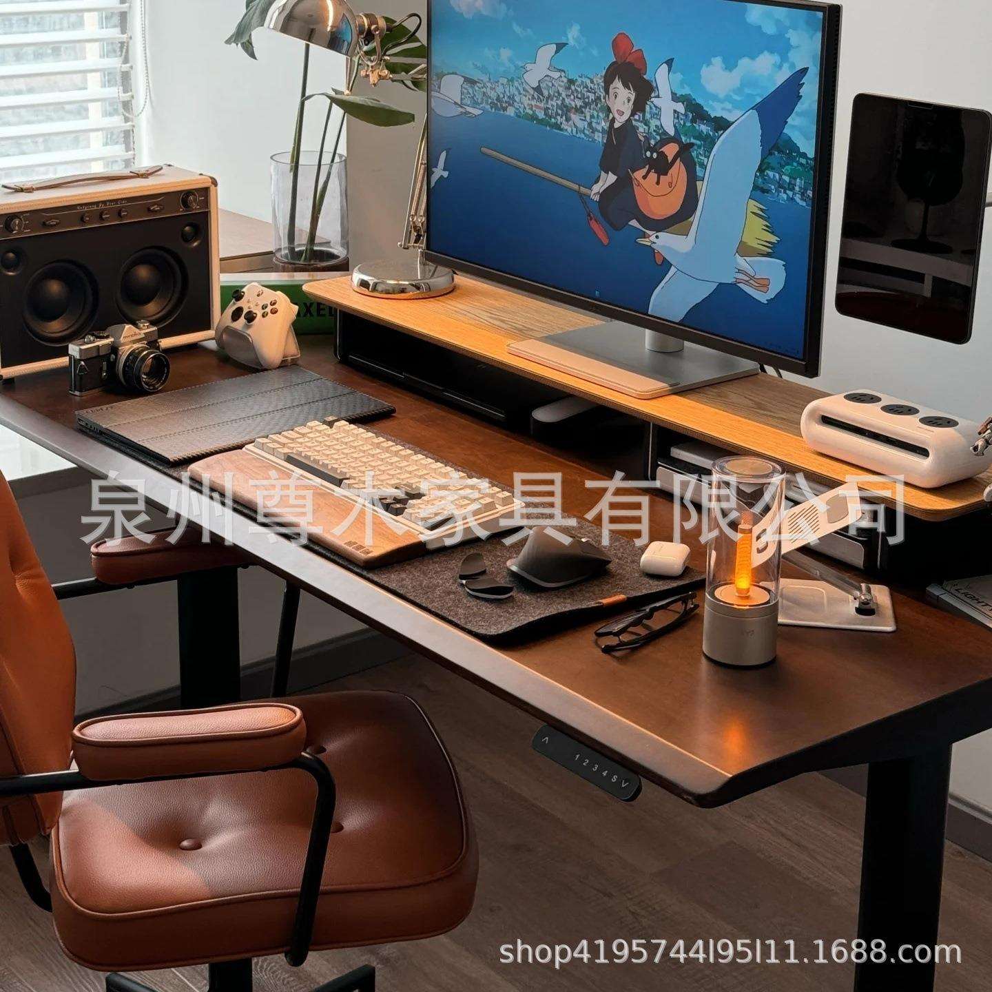 实木电动电脑桌家用学习桌升降桌可升降电竞桌智能调节书桌电脑桌