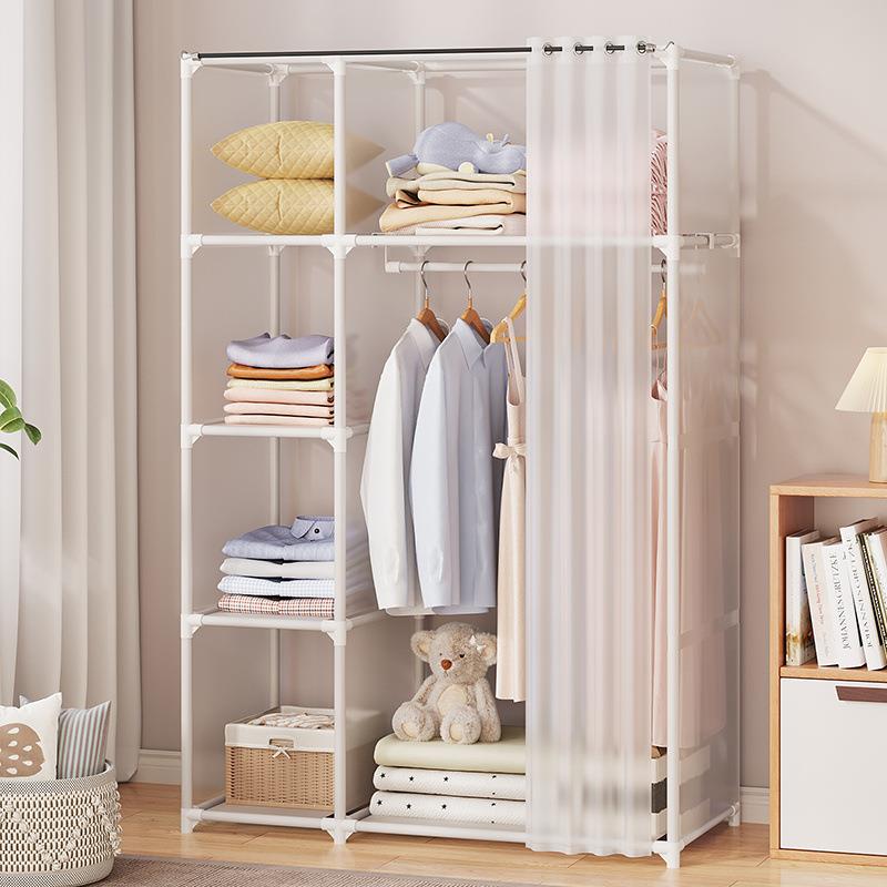 简易收纳衣柜家用卧室出租房组装挂衣架落地立式布衣柜大容量衣橱