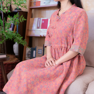 2024新款纯棉纱布女士短袖睡裙夏季气质显瘦无领宽松色织家居服