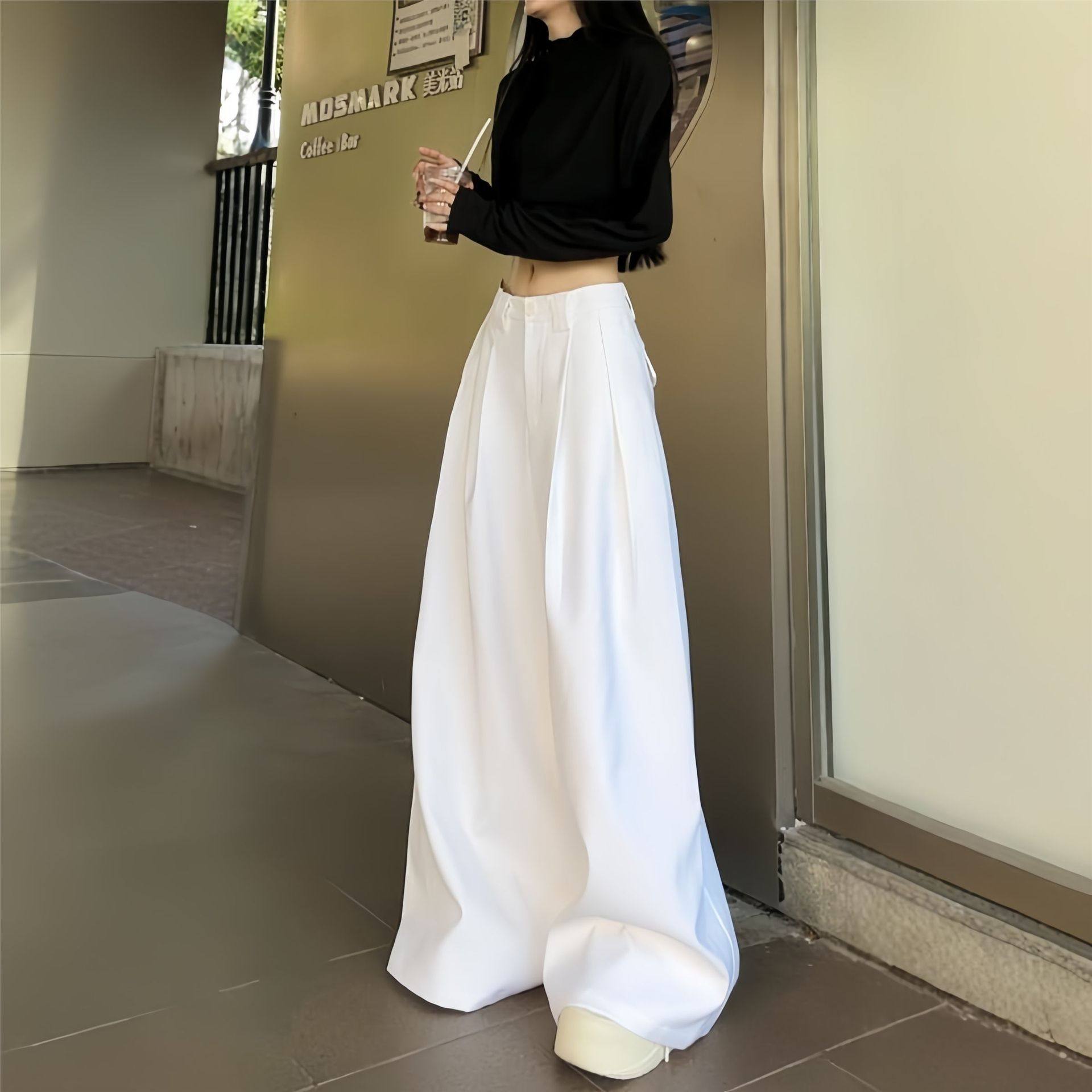 高级感白色西装裤女春秋直筒裤高腰垂感拖地裤休闲阔腿裤百搭裤子