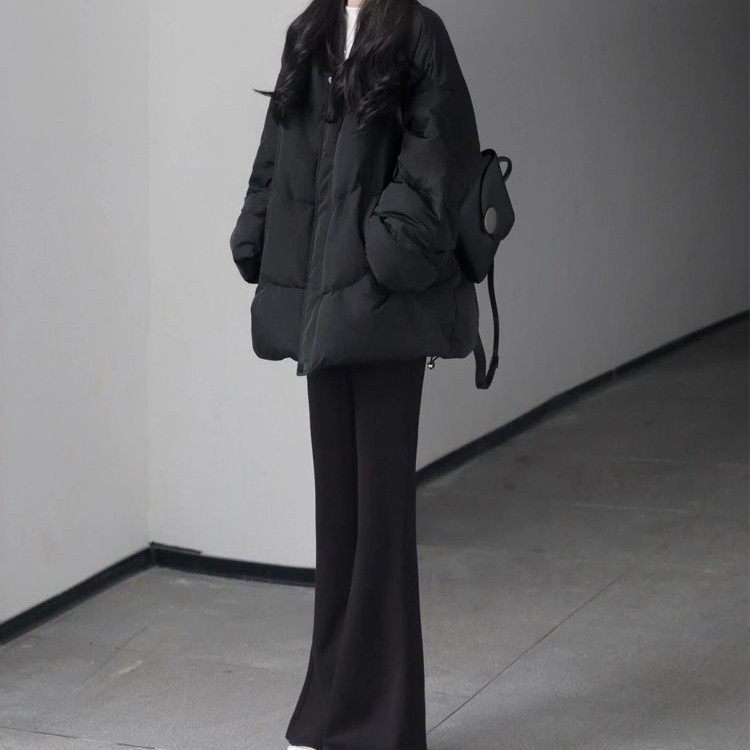 黑色宽松棉服女秋冬新款时尚保暖棉衣洋气感韩系短款外套潮