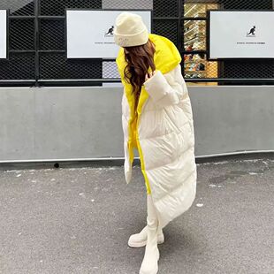 羽绒棉服女款2025年冬季新款时尚气质小个子外套拼色大帽子中长款