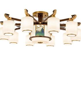 新式吸灯全铜客厅灯千里江XUC山大气中国风别墅餐吊厅灯中顶式灯