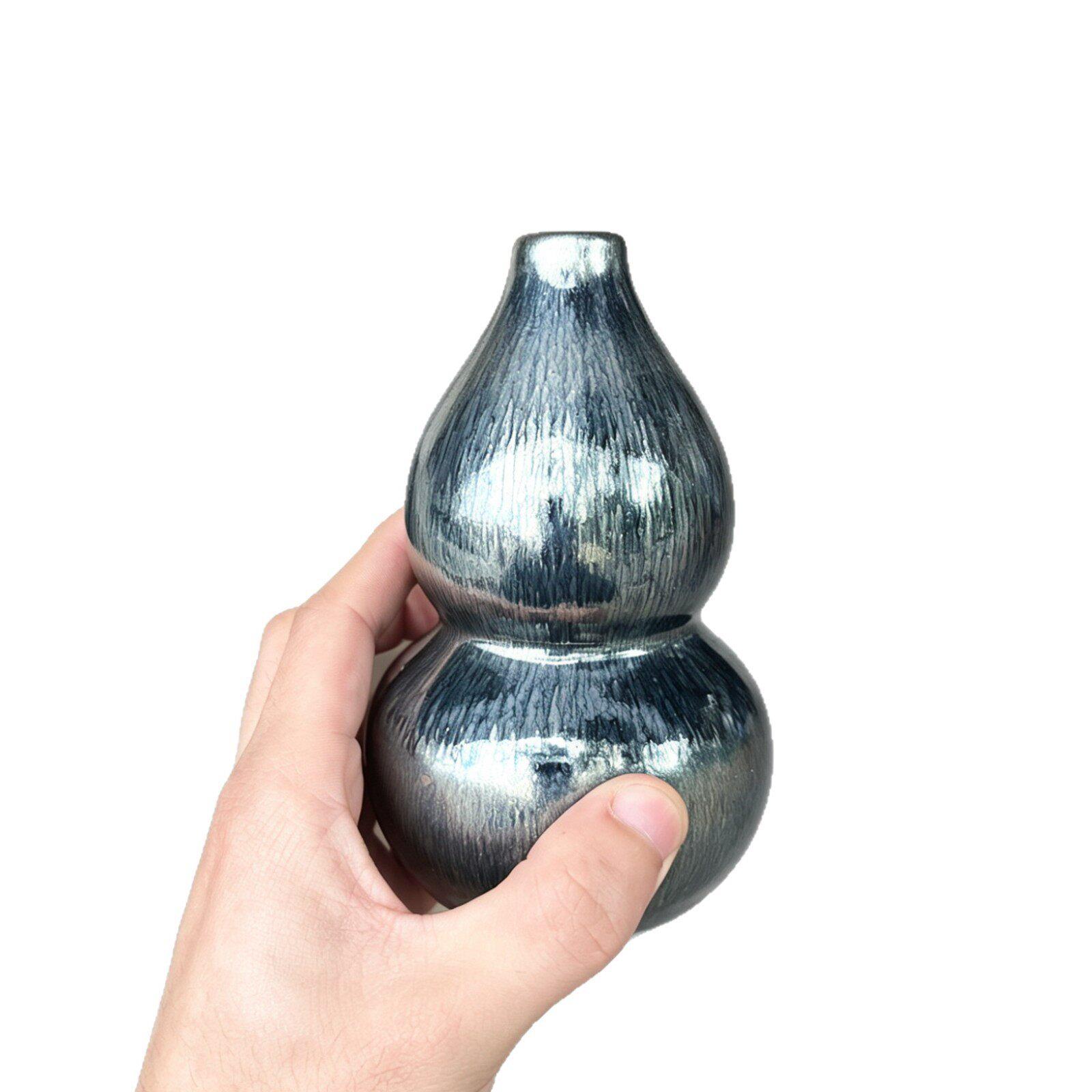 建窑建盏银毫葫芦杯非遗烧制家居摆件原矿原釉可当花茶具工艺品