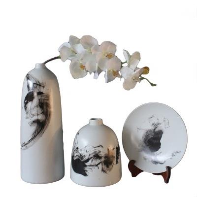 景德镇现代新中式陶瓷水墨风花瓶摆件客厅插花干花玄关家居装饰品