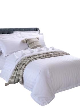 棉纯件缎加厚酒条店布草四套床上用品白色宾馆BC民宿舒适