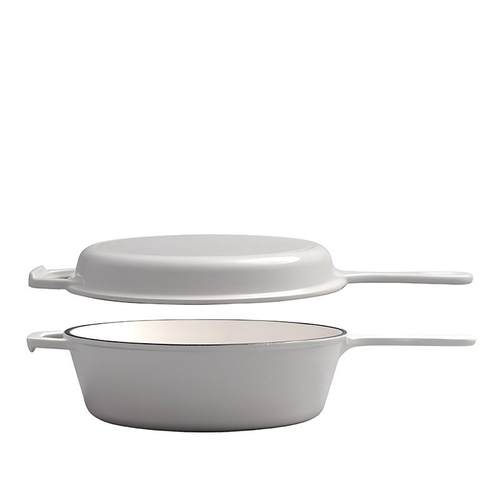 铸珐琅LY26B兰锅烘焙面包搪两瓷双耳用锅加深白色铸铁荷铁锅