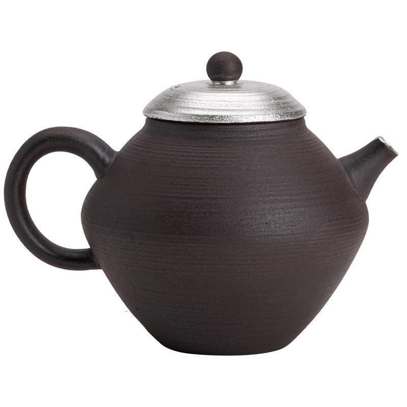 明净壶复古捂灰手作鎏银制壶老岩泥刷银球孔过滤茶壶功夫茶
