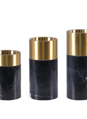 北欧简约轻奢金属圈大理石花器花瓶家居客厅样板间别墅花艺摆件