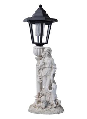 新款天使抱书母子树脂摆件太阳能户外欧式庭院花园工艺品装饰