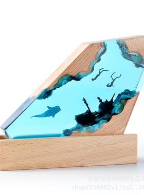 海洋微观树热脂夜灯手景工摆件环氧树脂实木灯座工艺SC-12品外贸