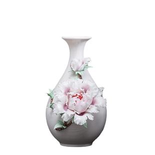 德化白瓷手捏花牡丹花花瓶用居家陶日AUH瓷摆件桌面书房装饰插餐