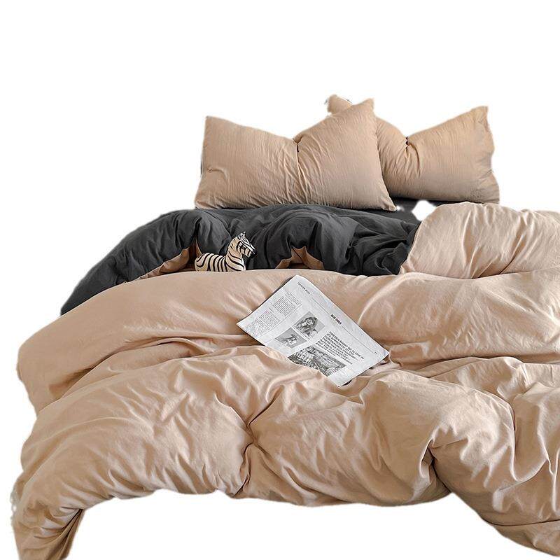 ins水洗棉四件套被套被罩床单床笠纯色宿舍单人三件套床上用品4