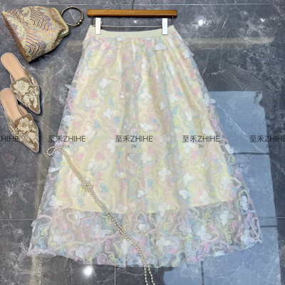 馨菲设计大牌老钱新中式梦幻泡影立体蝴蝶半身裙(不含项链)t1149