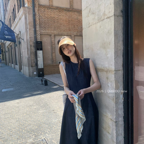 夏上新（谦晨）法式复古优雅简约百搭a摆高级感氛围气质背心牛仔