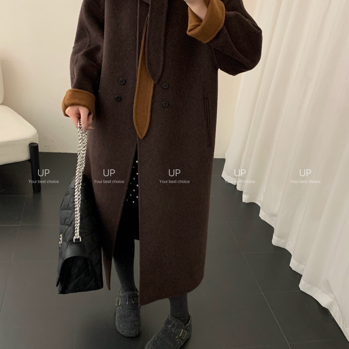 馨小设计长款外套大衣羊毛外套(配可拆卸帽子)（含65绵羊毛）003