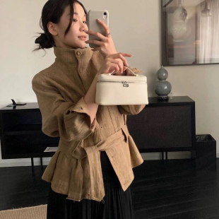 馨菲设计夏上新高级质感利落亚麻立领短外套 J751 配腰带