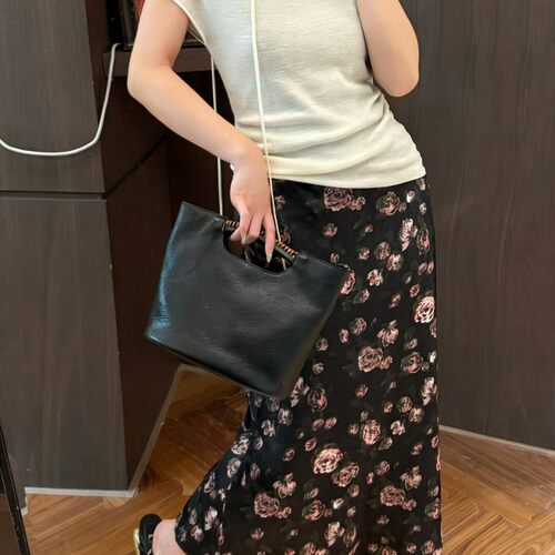 馨菲家裁浪漫蔷薇花全松紧腰斜裁更显瘦桑蚕丝半身裙YS276-G416