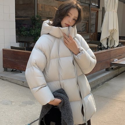 馨菲冬上新时尚百搭连帽拉链中长款保暖羽绒服外套J2304