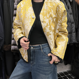 馨菲撞色短款 珍珠扣正反两穿保暖皮草外套5071 新中式