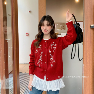 馨菲年末甜心重工气质布灵灵花朵软糯保暖毛衣2515s