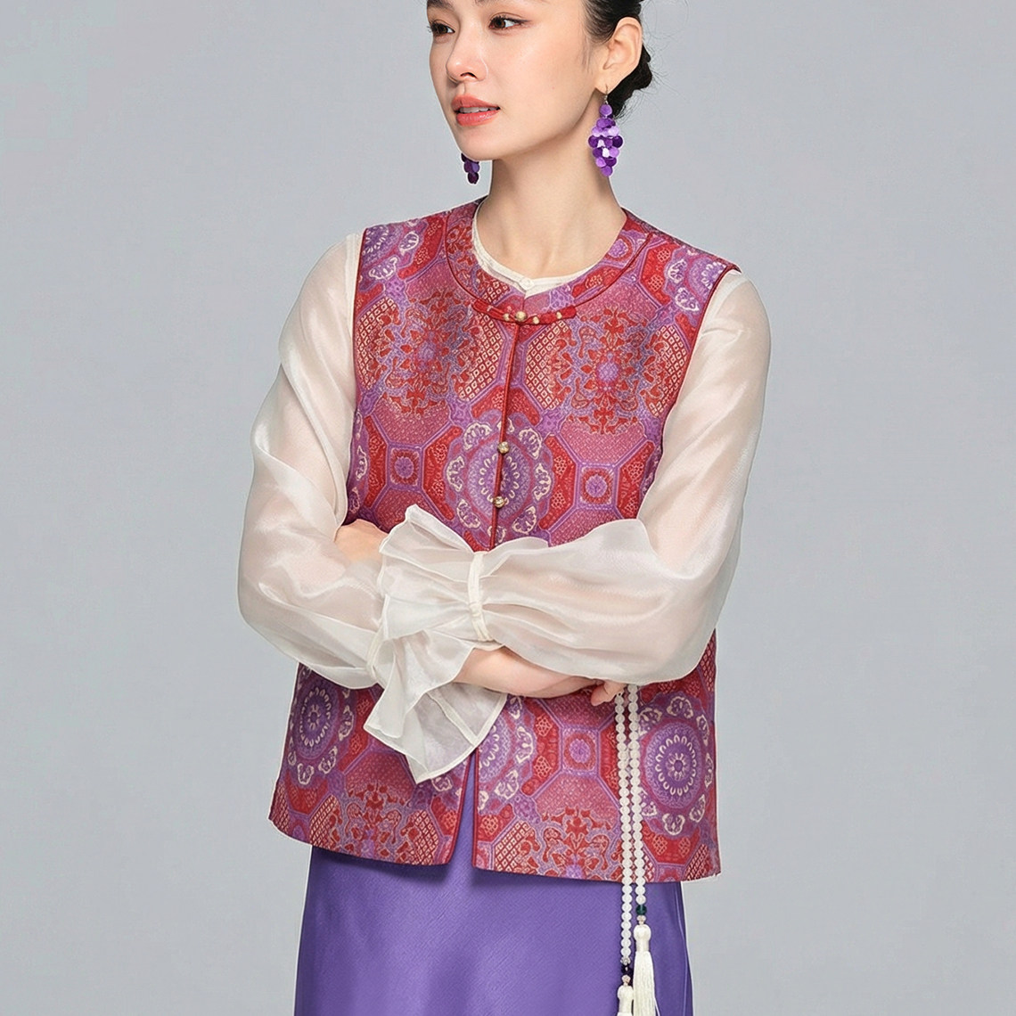 馨菲家26年早春新中式国风人丝提花双面穿设计感马甲101A,女装/女士精品,马夹,淘宝优惠券,粉丝福利购,淘宝优惠卷