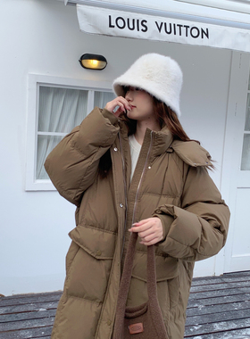 馨菲上新绗缝中长休闲保暖羽绒服外套(配可拆卸帽子)y79275