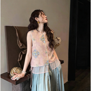 馨菲双层纱蕾丝轻薄减龄仙女坎肩背心马甲 HSN0146233 大货速发