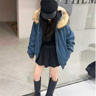 YS2 配可拆卸环保毛领 203 宽松加绒牛仔外套 磬菲
